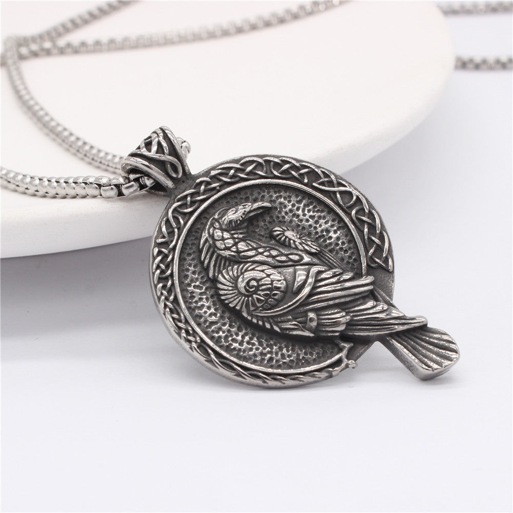 Viking Celtic Crow Pendant Titanium Steel Men Unisex Necklace Personalized Protection Statement Planderful