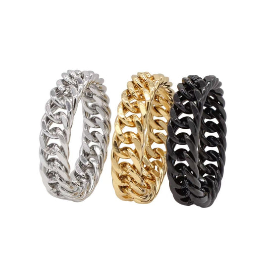 Planderful Jewelry Mens Titanium Steel Ring Simple Chain Design For Everyday Wear