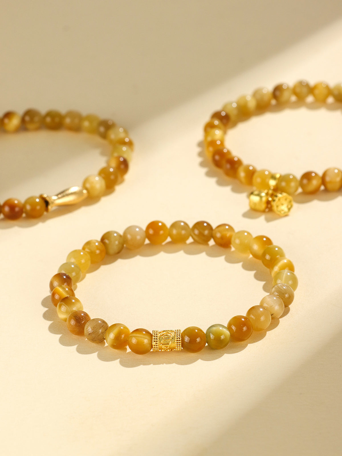 Golden Tiger Eye Bamboo & Fish Motif Bracelet