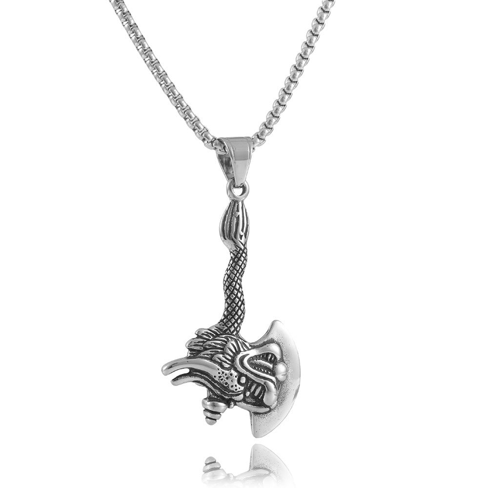 Trendy Titanium Steel Dragon Axe Pendant Necklace for Men and Women - Personalized Punk Retro Design