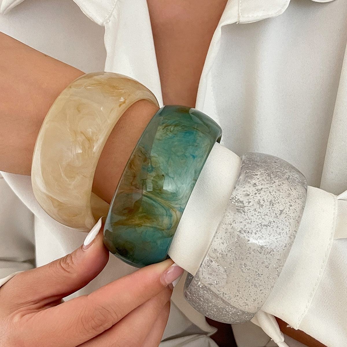 Planderful Vienna Verve Translucent Acrylic Wide Bracelet For Women With Irregular Round Statement Design