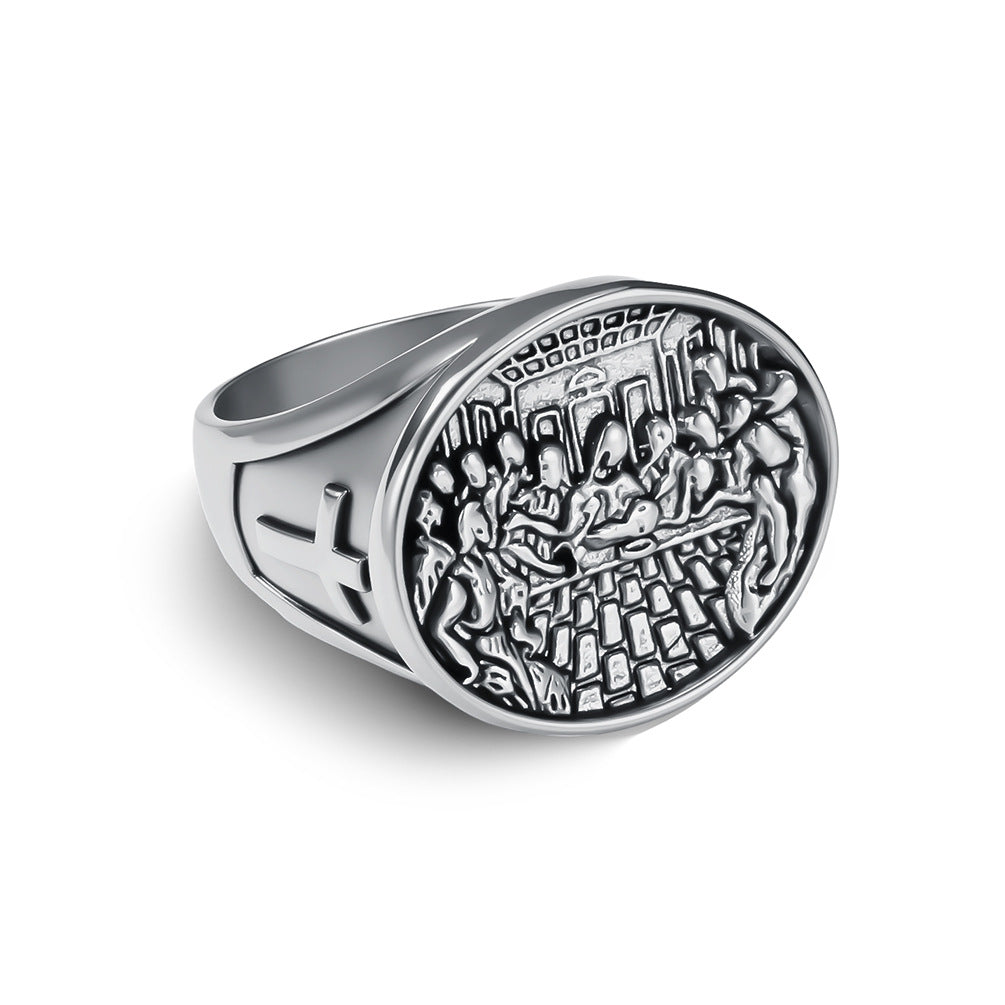 Last Supper Cross Vintage Stainless Steel Ring for Men