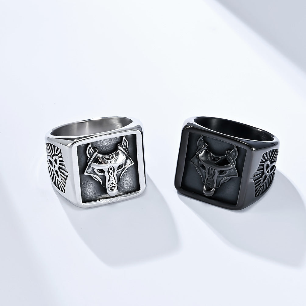 Vintage Nordic Viking Wolf Head Ring for Men - Timeless Knot