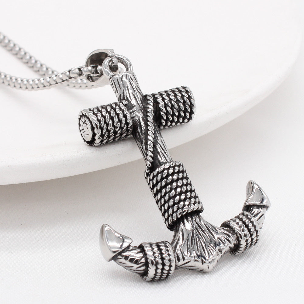 Navy Anchor Pendant Necklace Titanium Steel For Men Unisex Durable Protection Statement By Planderful Everyday Genie