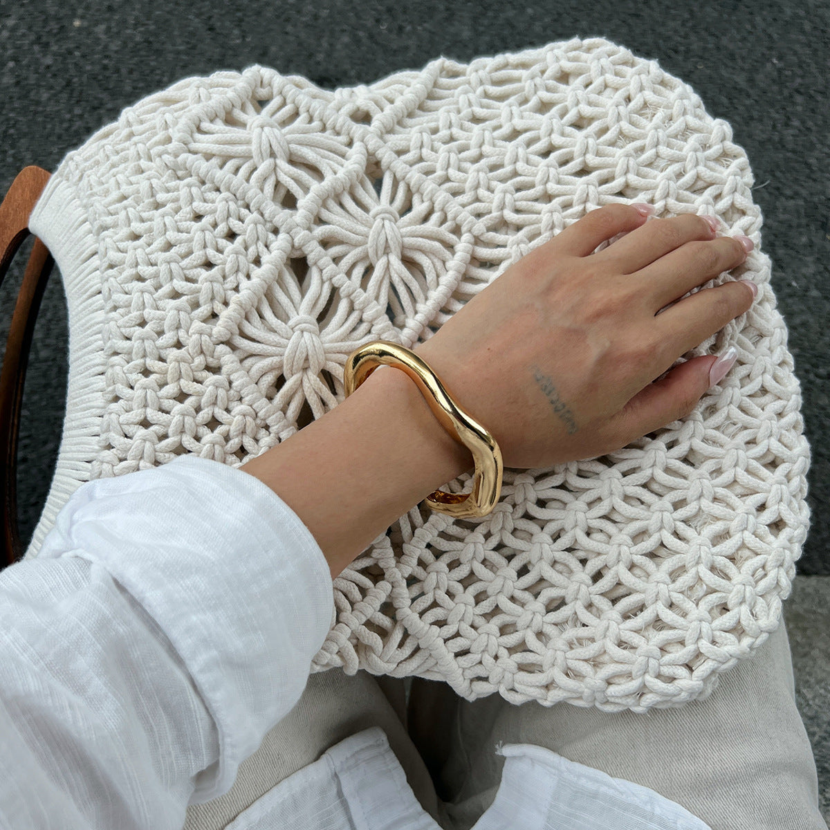 Maillard Style Retro Corrugated Open Bracelet Stacking Color Smudge Bracelet