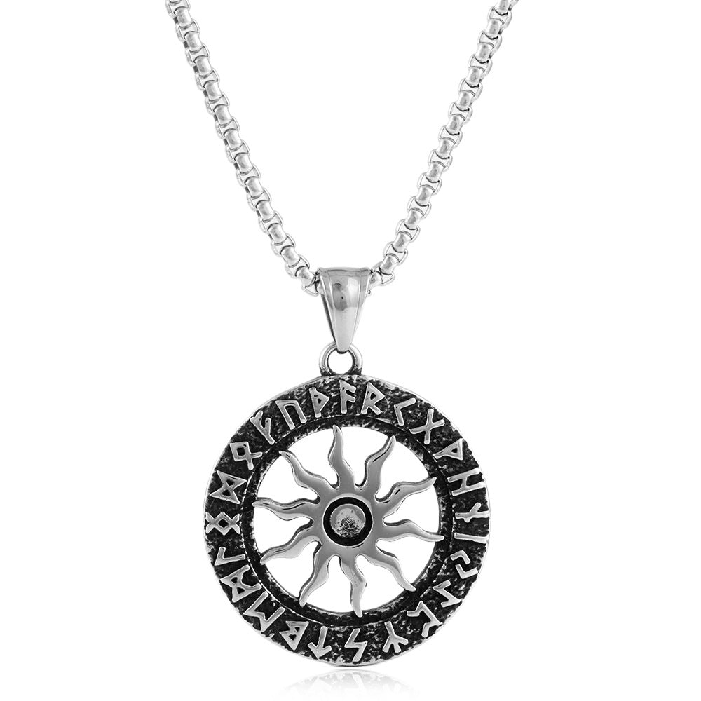 European And American Titanium Steel Round Hollow Sun Pendant Necklace