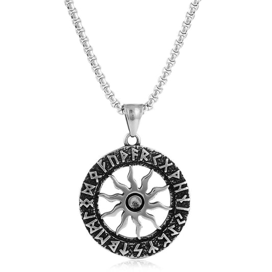 European And American Titanium Steel Round Hollow Sun Pendant Necklace