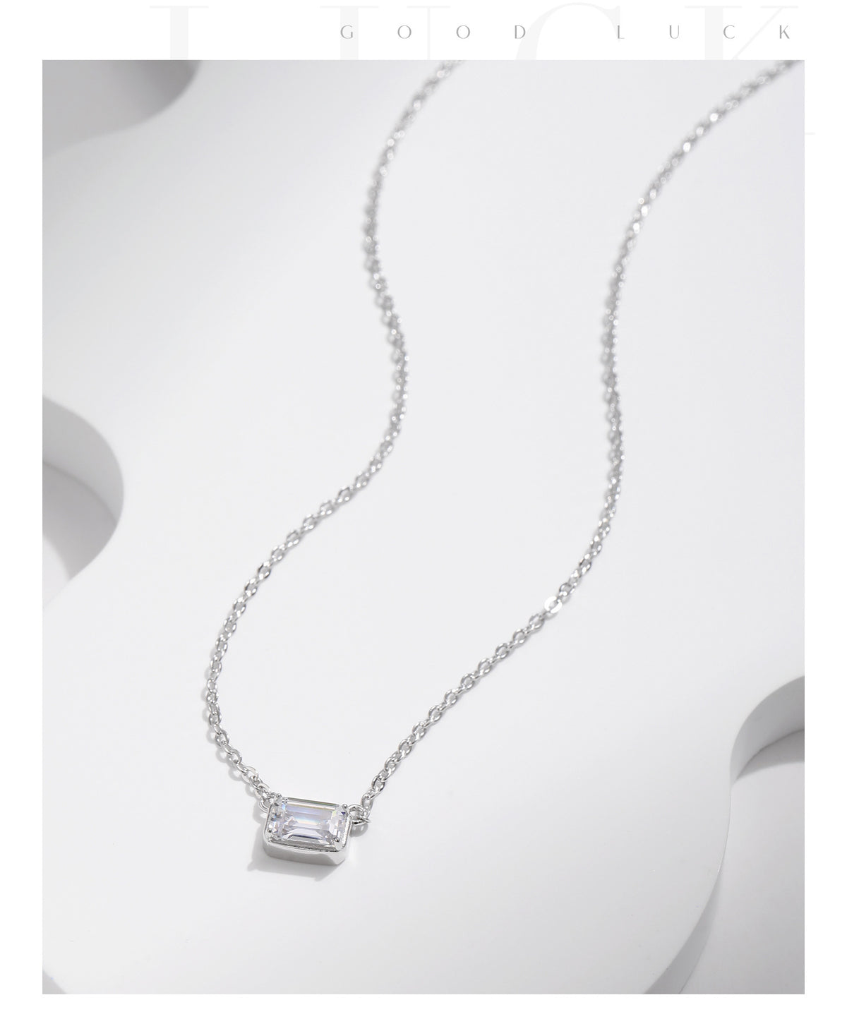 925 Sterling Silver Geometric Square Zircon Necklace