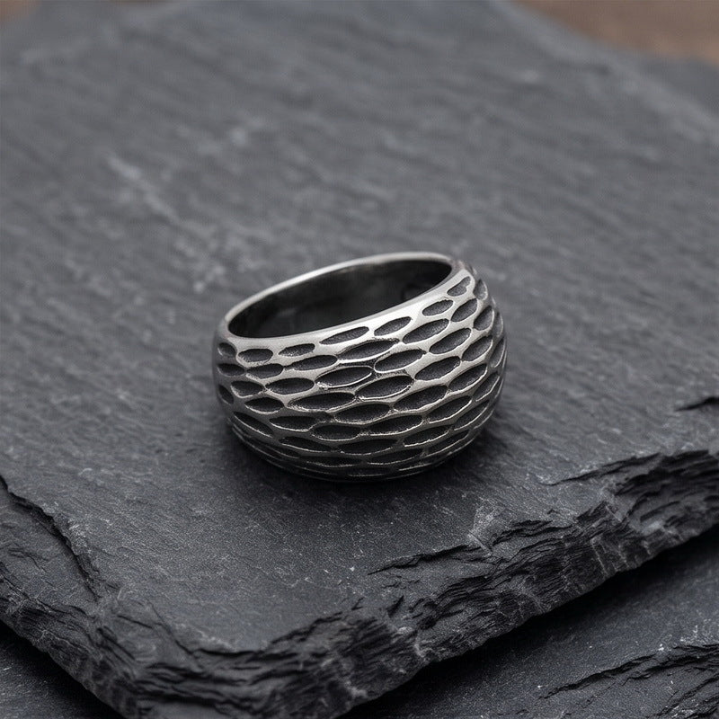 Creative Old 16mm Arc Hammer Titanium Steel Ring Punk Style Retro Spherical Stainless