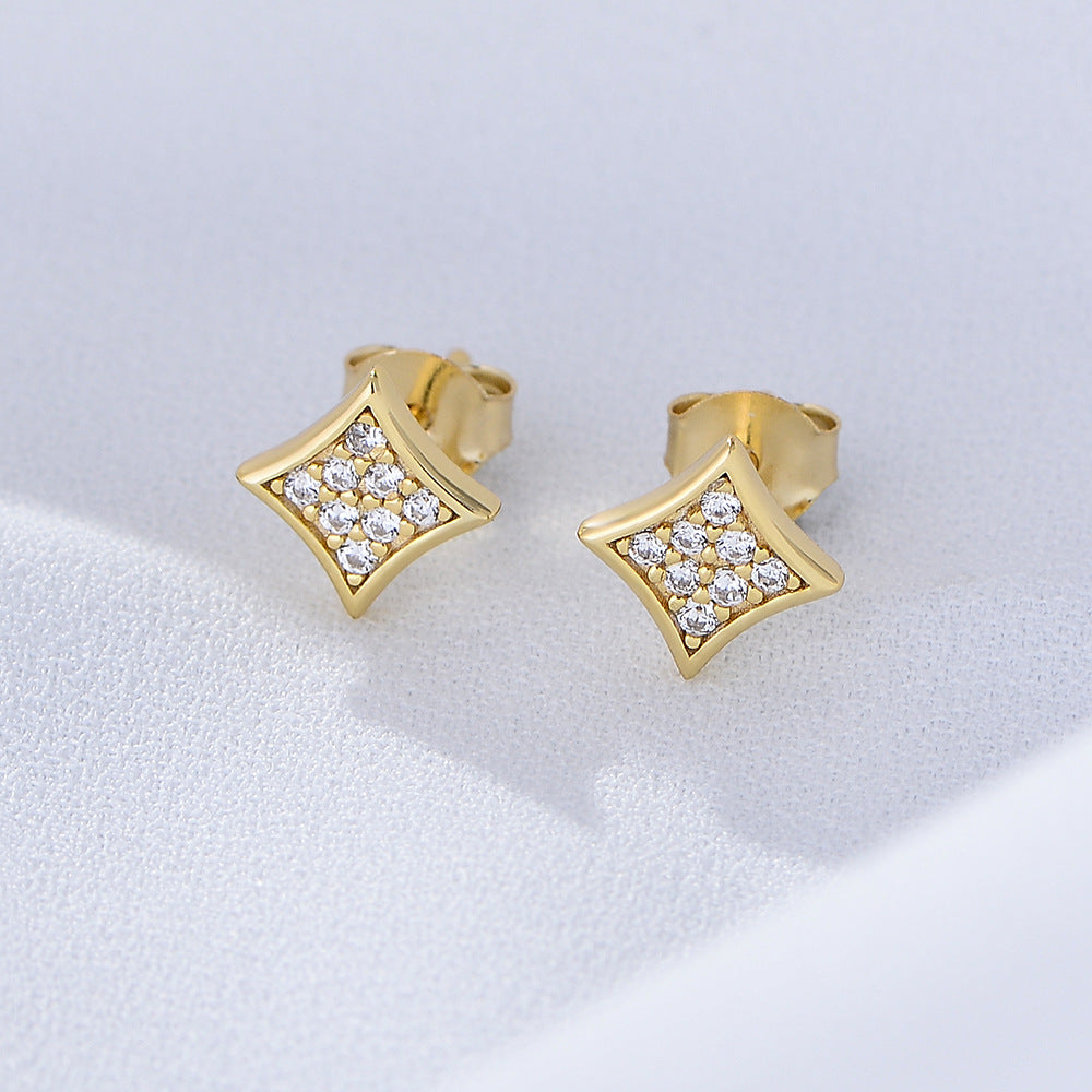 Sterling Silver Stud Earrings Celebrities, Geometric Rhombus Zircon Earrings, High Quality