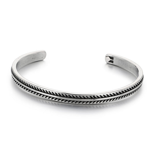 Antique Arrow Open Bracelet – Leaf Pattern Mesh Titanium Steel Men's Bracelet