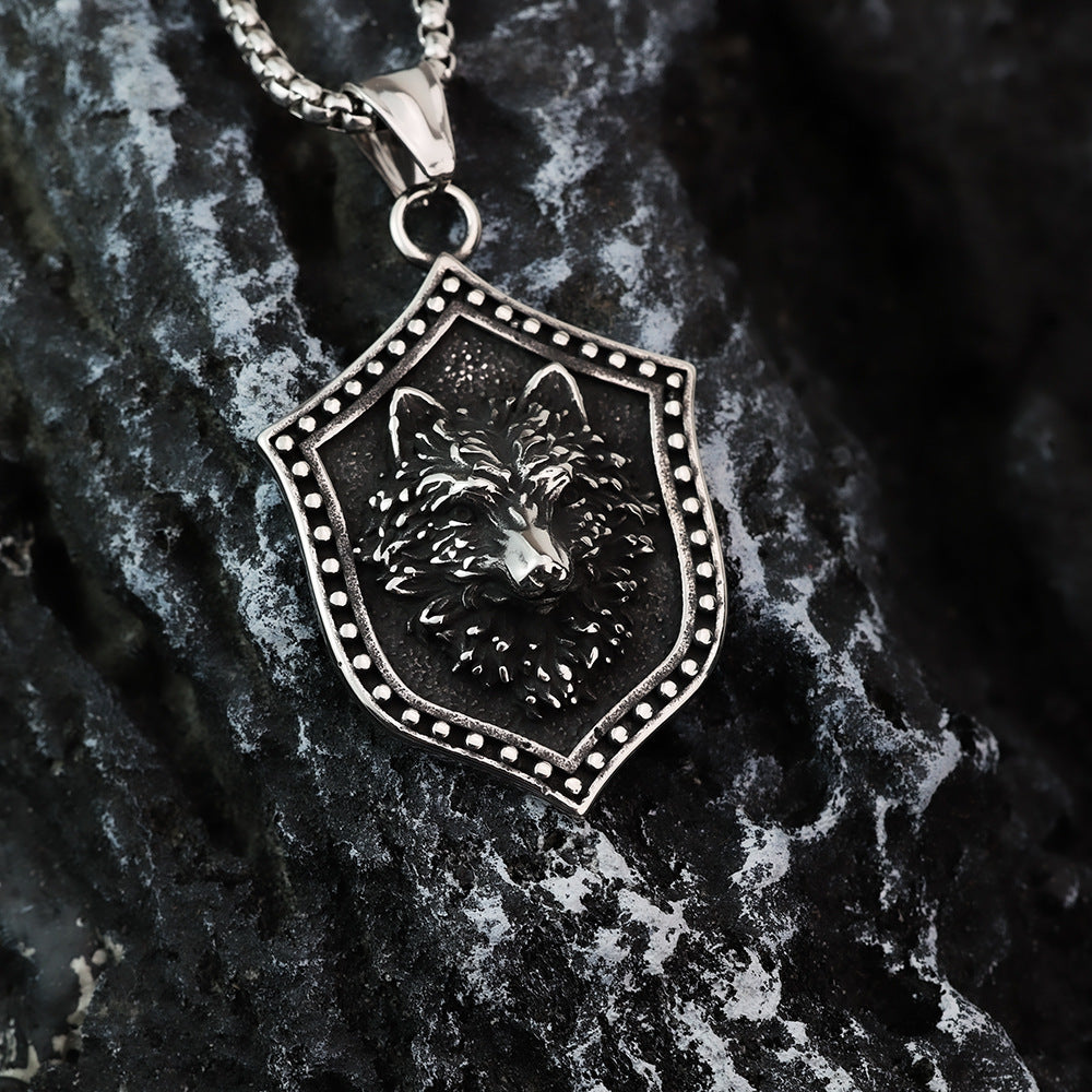 Vintage Nordic Stainless Steel Men's Viking Wolf Pendant