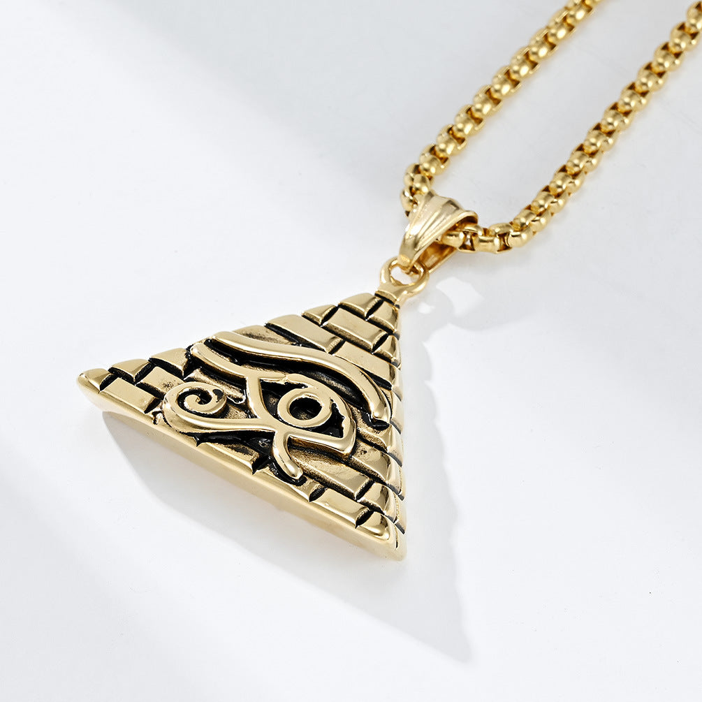 Ancient Egyptian Pyramid Eye of Horus Titanium Steel Necklace