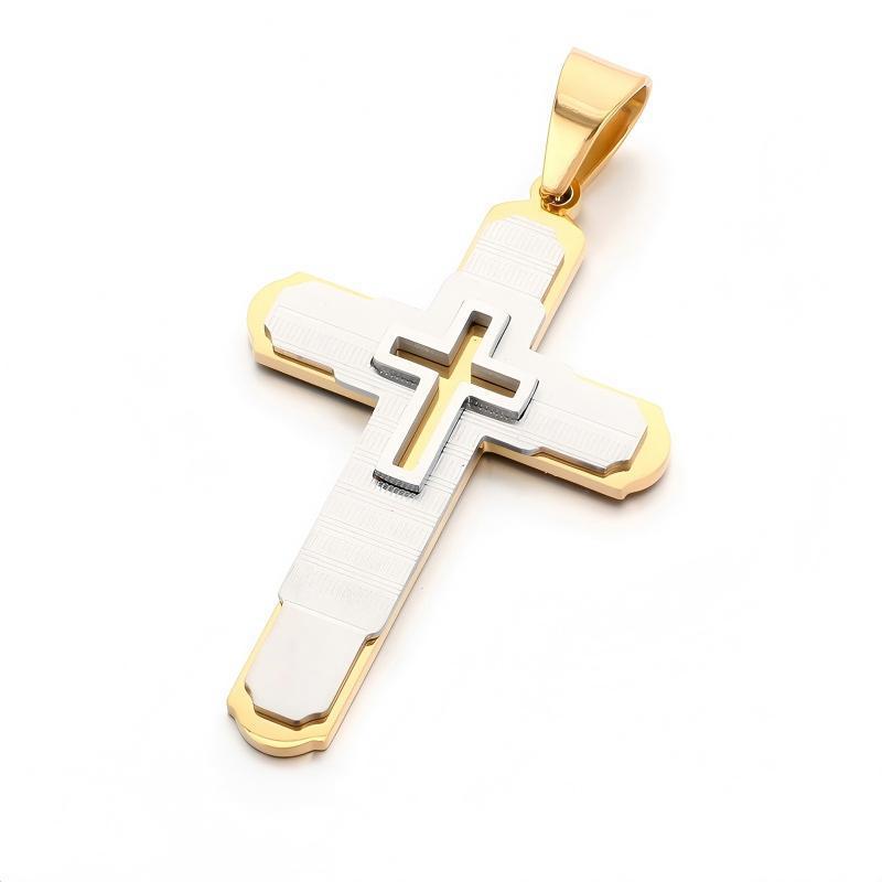 Hip-Hop Rock Multi-Level Design Cross Pendant Retro Brushed Stainless Steel Men's Pendant Necklace