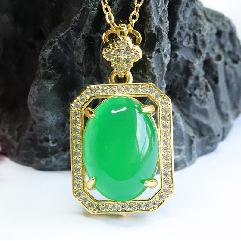 Pigeon Egg Green Chalcedony Pendant Zircon Geometric Necklace