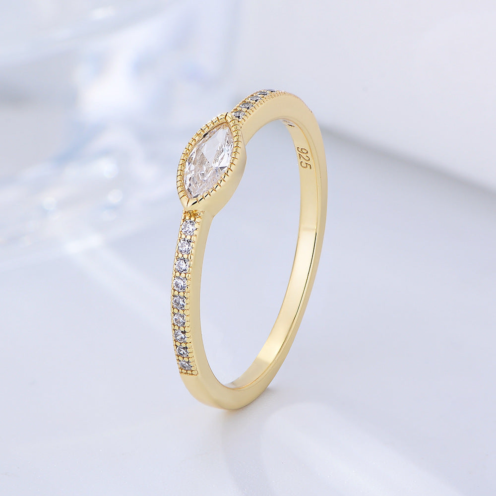 Japanese S925 Sterling Silver Horse'S Eye Zircon Ring Exquisite Zircon Tail Ring Hand