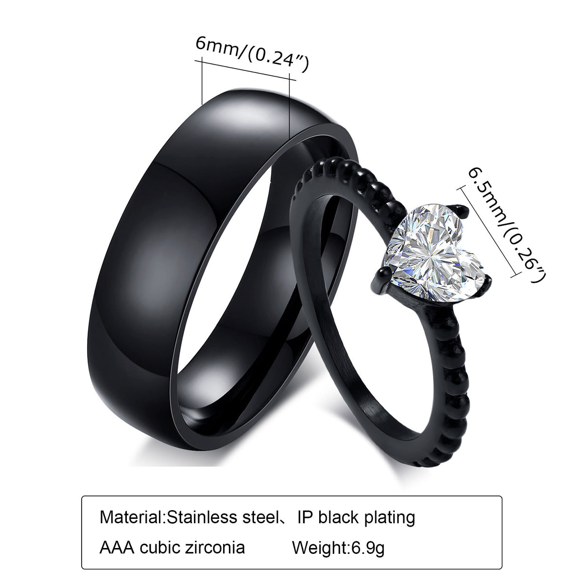 Couple Ring – Black Zircon Wedding Stainless Steel – Couple