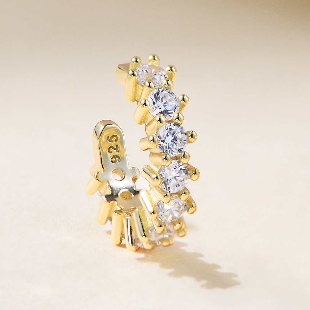 Planderful S925 Sterling Silver C Shaped Zircon Ear Clip Non Pierced Ears Elegant Light Luxury Earrings For Women