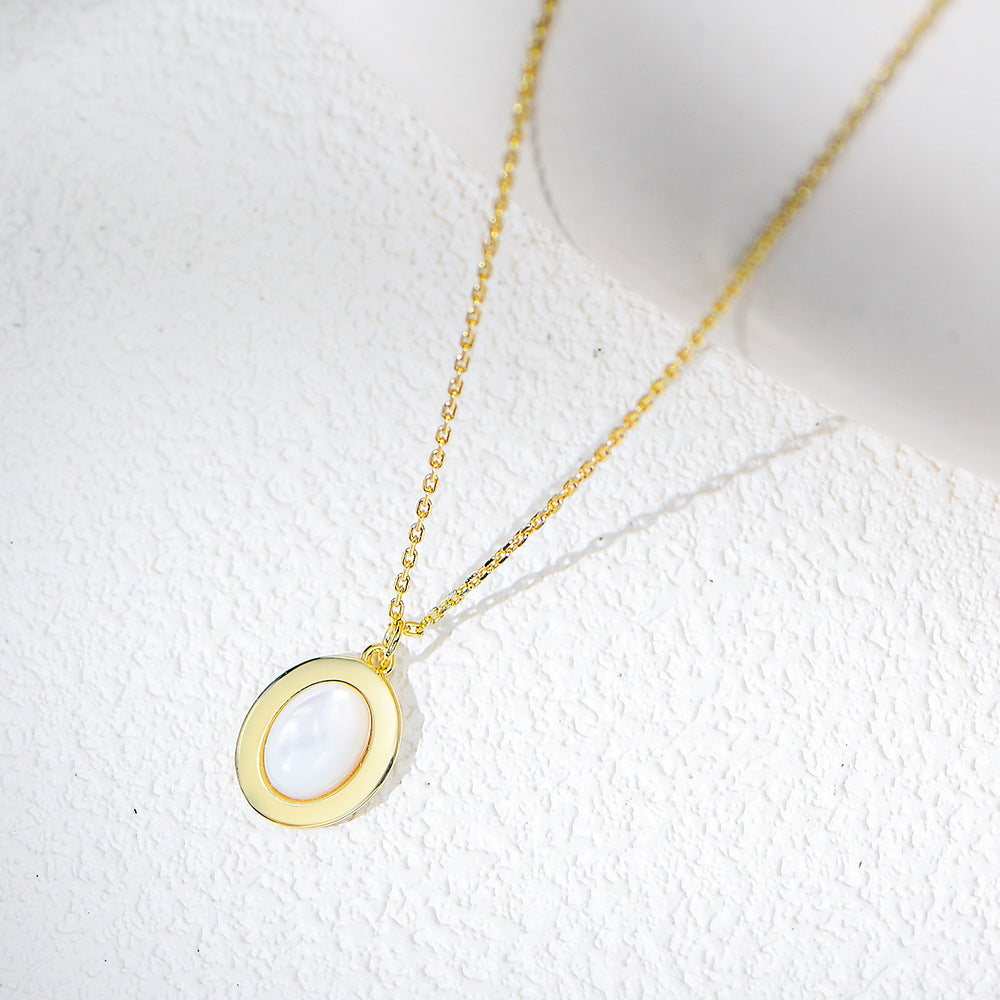 Planderful Mother Of Pearl Pendant Necklace Sterling Silver 925 Vintage Oval For Women Elegant Timeless Fashion Jewelry