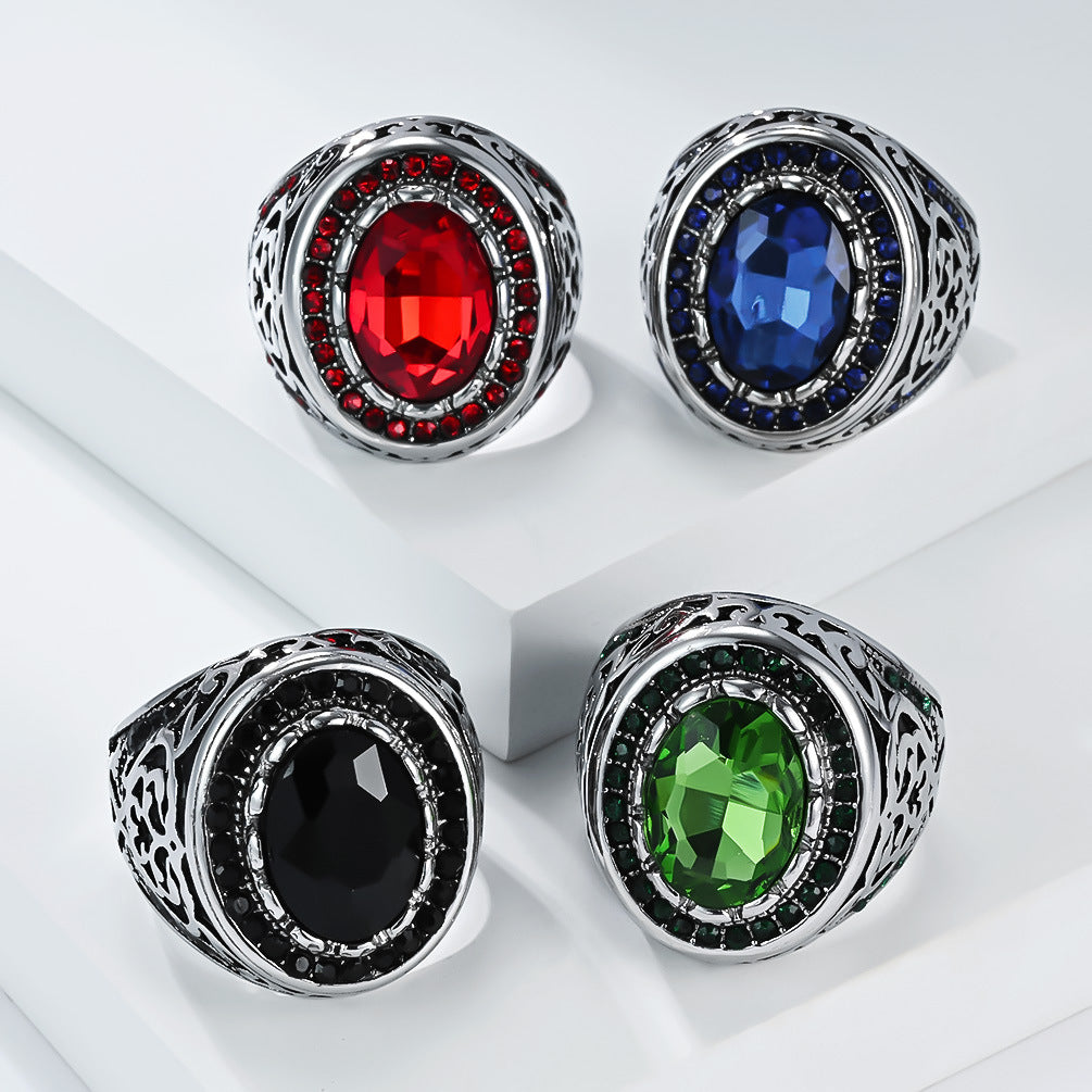 Planderful Everyday Genie Retro Zircon Ring For Men Unisex Stainless Steel Fashion Statement