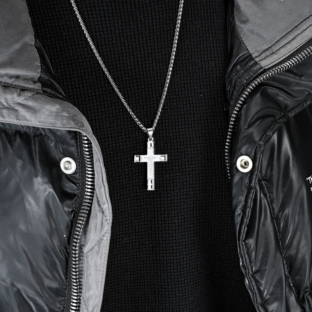 Planderful Cross Necklace Stainless Steel Unisex Pendant Bold Statement for Hip Hop Fans