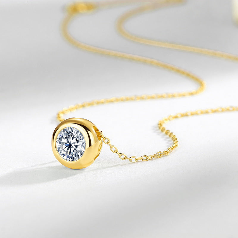 S925 Sterling Silver Moissanite Round Pendant Necklace