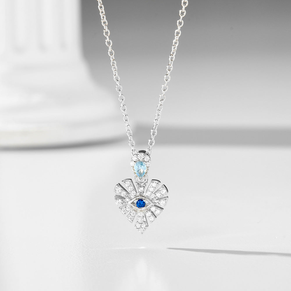 S925 Sterling Silver Micro-Inlaid Zircon Heart-Shaped Devil'S Eye Necklace Love