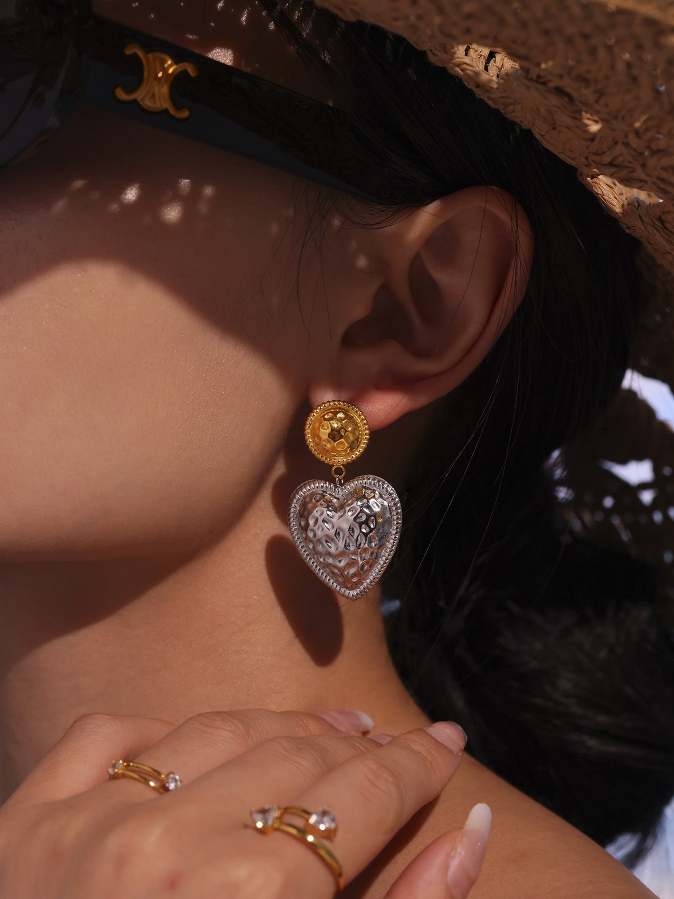 Planderful Peach Heart Stud Earrings 18K Gold Plated Ladies