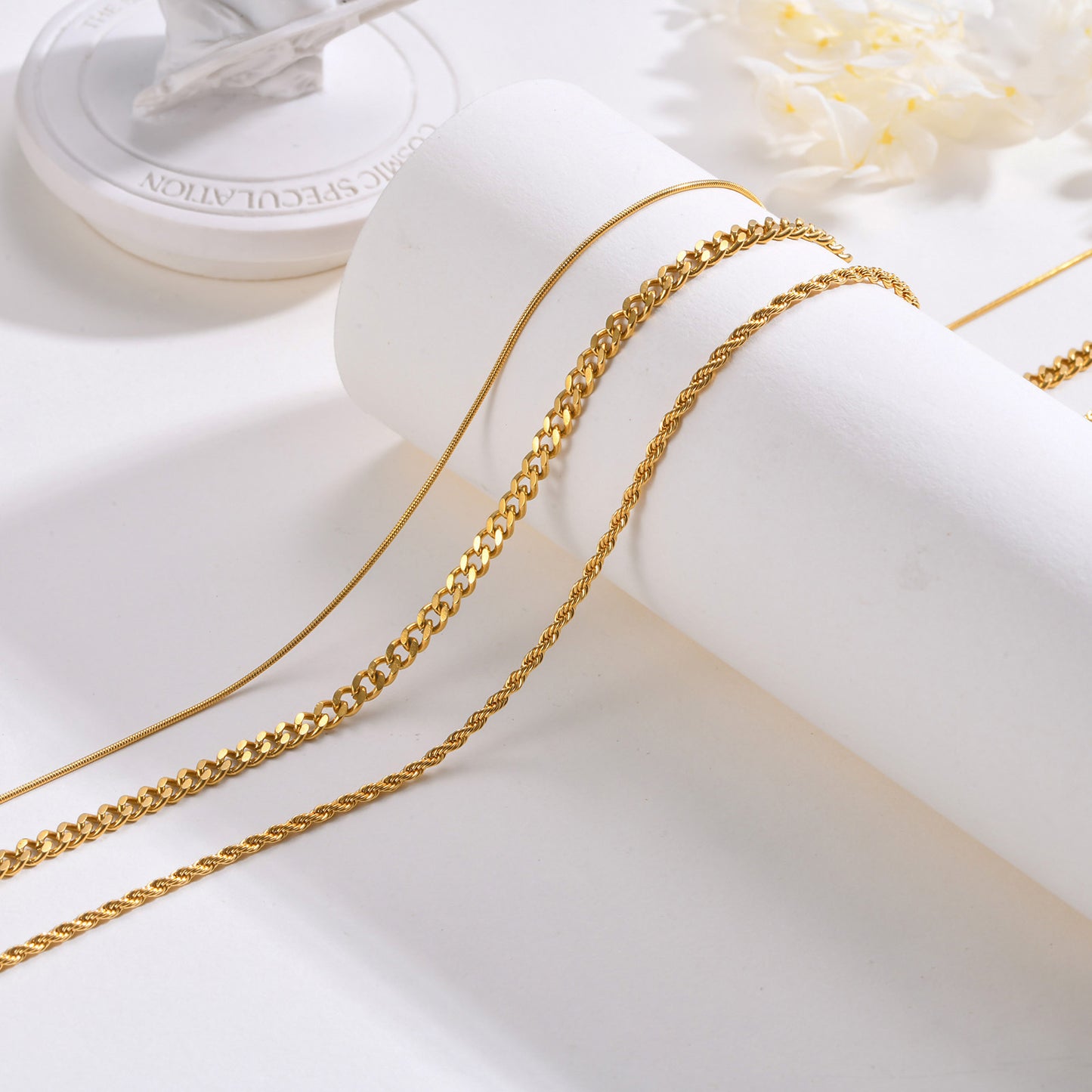 Stainless Steel Twist Chain Round Snake Chain Stacked Necklace Gold