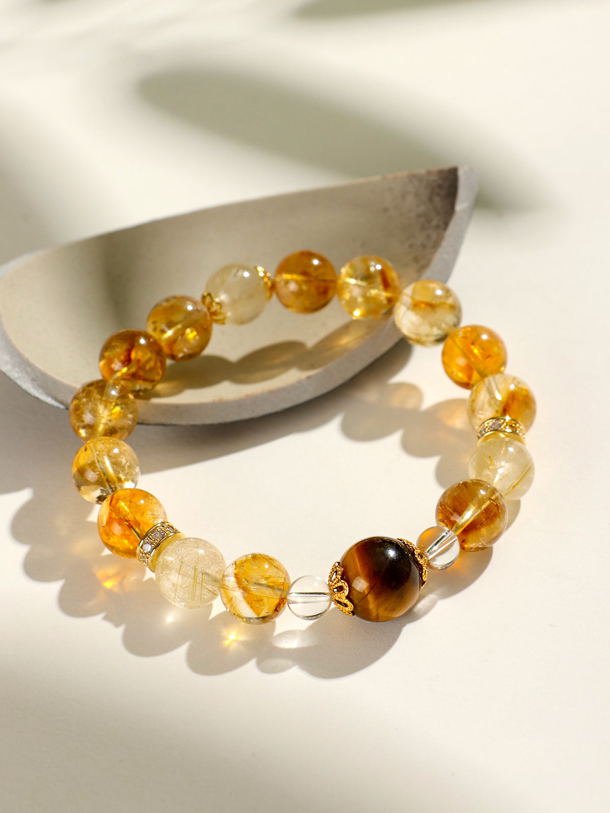 Golden Rutilated Quartz & Tiger Eye Bracelet