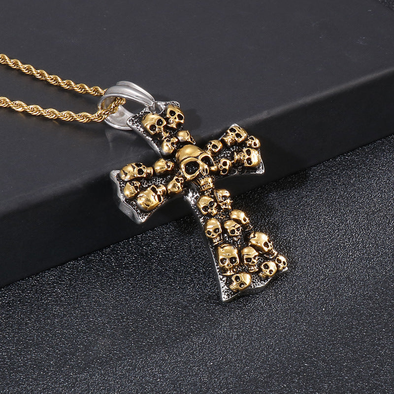 Hipster-Inspired Cross Pendant with Skull Ghost Head for Men – Personalized Punk Fashion Accessory