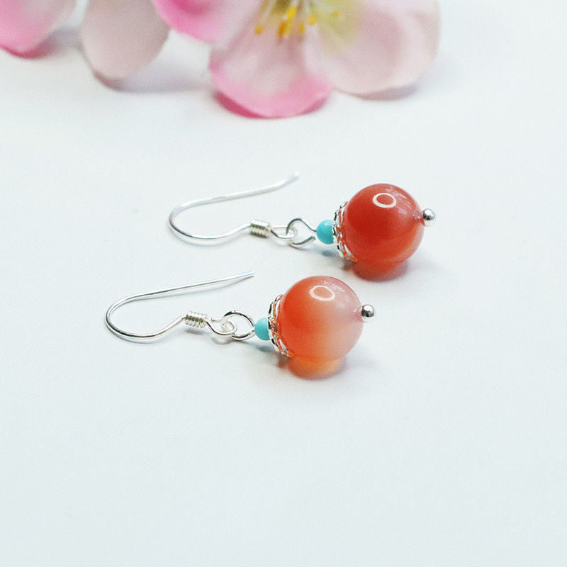 Yanyuan Agate Bead 925 Silver Hook Earrings