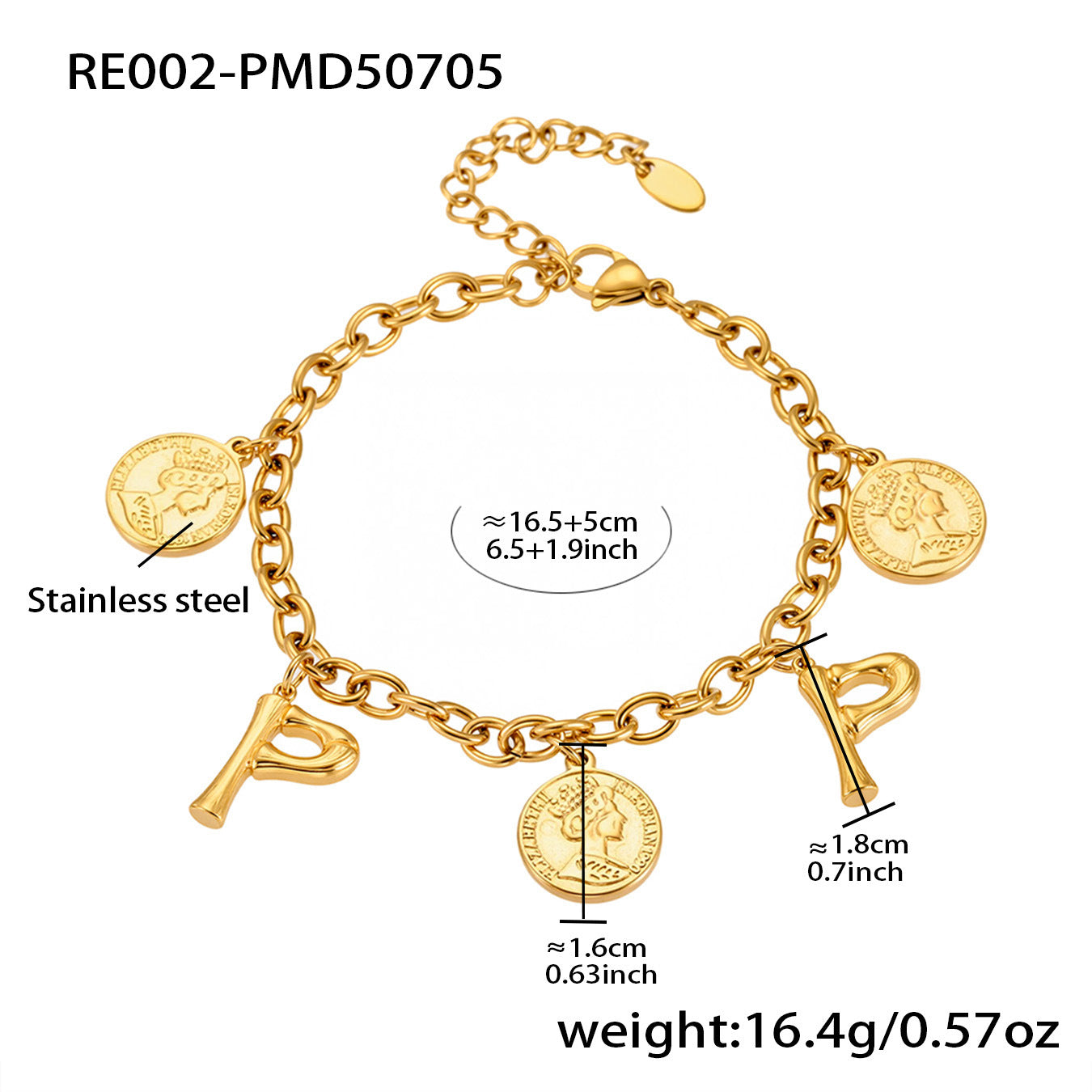 Planderful 26 Letters Queen Elizabeth Luxury Bracelet Women