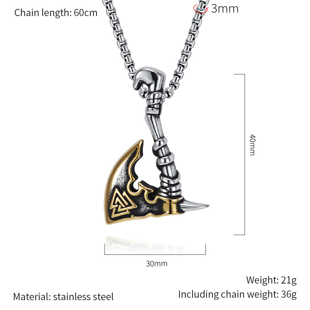 Planderful Viking Odin Knot Tomahawk Necklace Vintage Titanium Steel Pendant For Norse Culture Fans