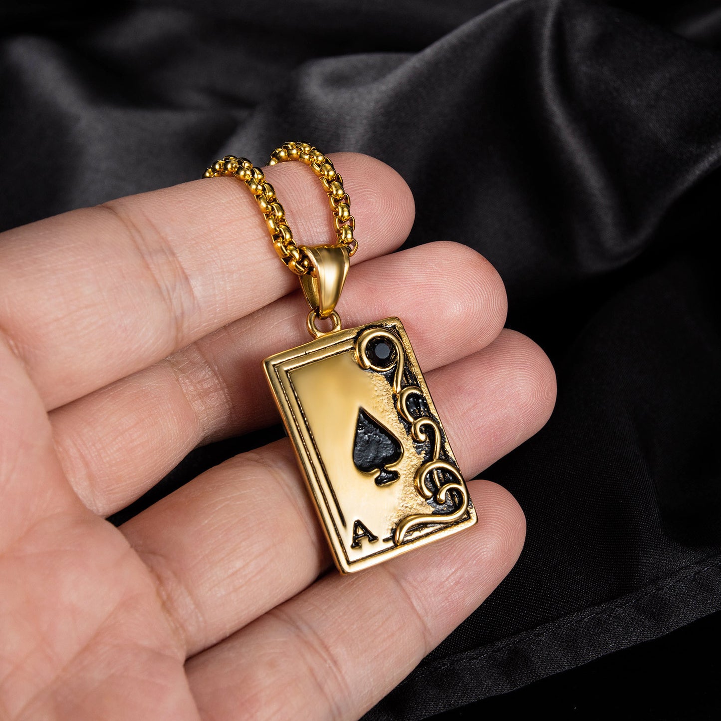 Planderful Spade A Playing Cards Pendant Necklace For Men Retro Stainless Steel Jewelry