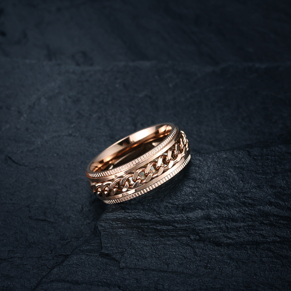 Planderful Titanium Steel Chain Ring Rotatable Design For Men Hip Hop Street Fashion Jewelry