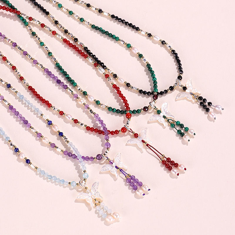 Freshwater Pearl Malachite Butterfly Necklace