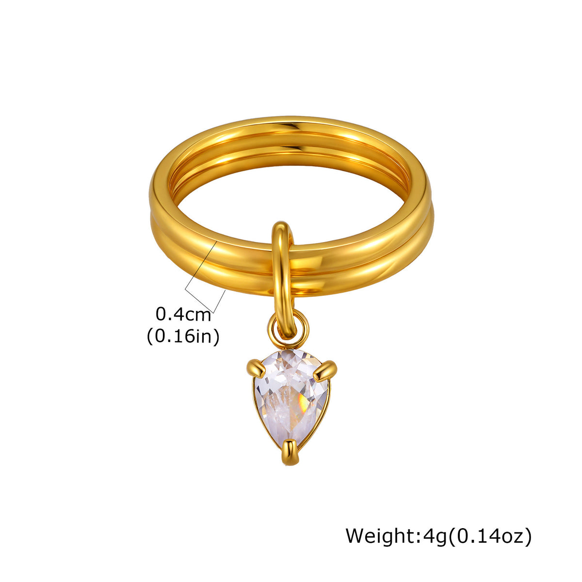 Stainless Steel Atmosphere Design Sense Girlfriend Birthday Gift Double Ring White Zircon
