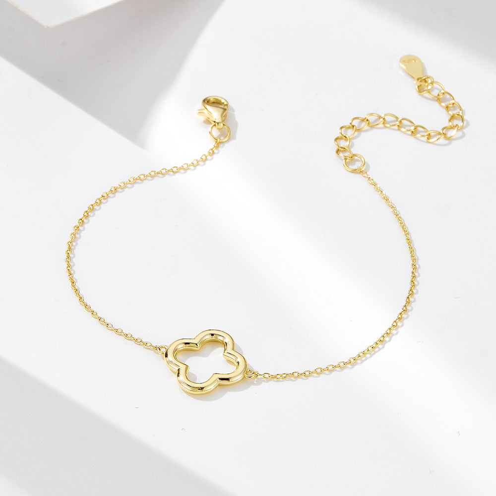 S925 Sterling Silver Simple Hollow Four-Leaf Clover Bracelet