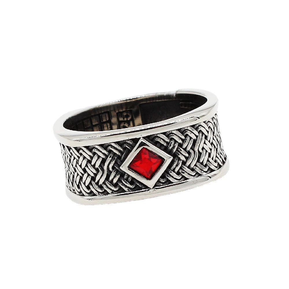 Retro European and American Punk Square Zircon Men's Titanium Steel Ring