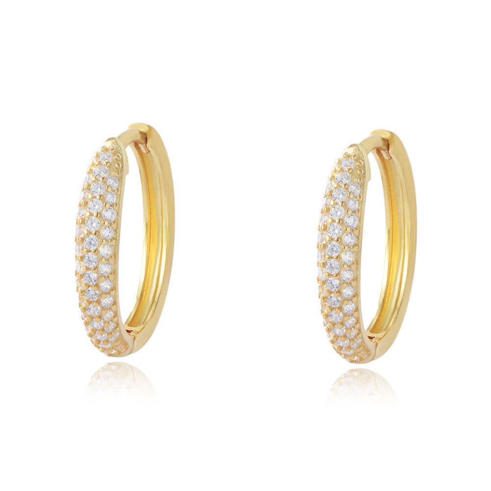 925 Sterling Silver Micro-Inlaid Zircon Circle Earrings Niche Hipster Earrings Personalized Ear Buckle