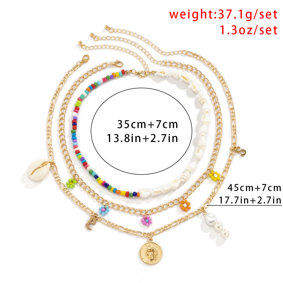 Planderful Vienna Verve Asymmetric Ocean Shell Daisy Fringed Necklace For Women Beaded Statement Necklace