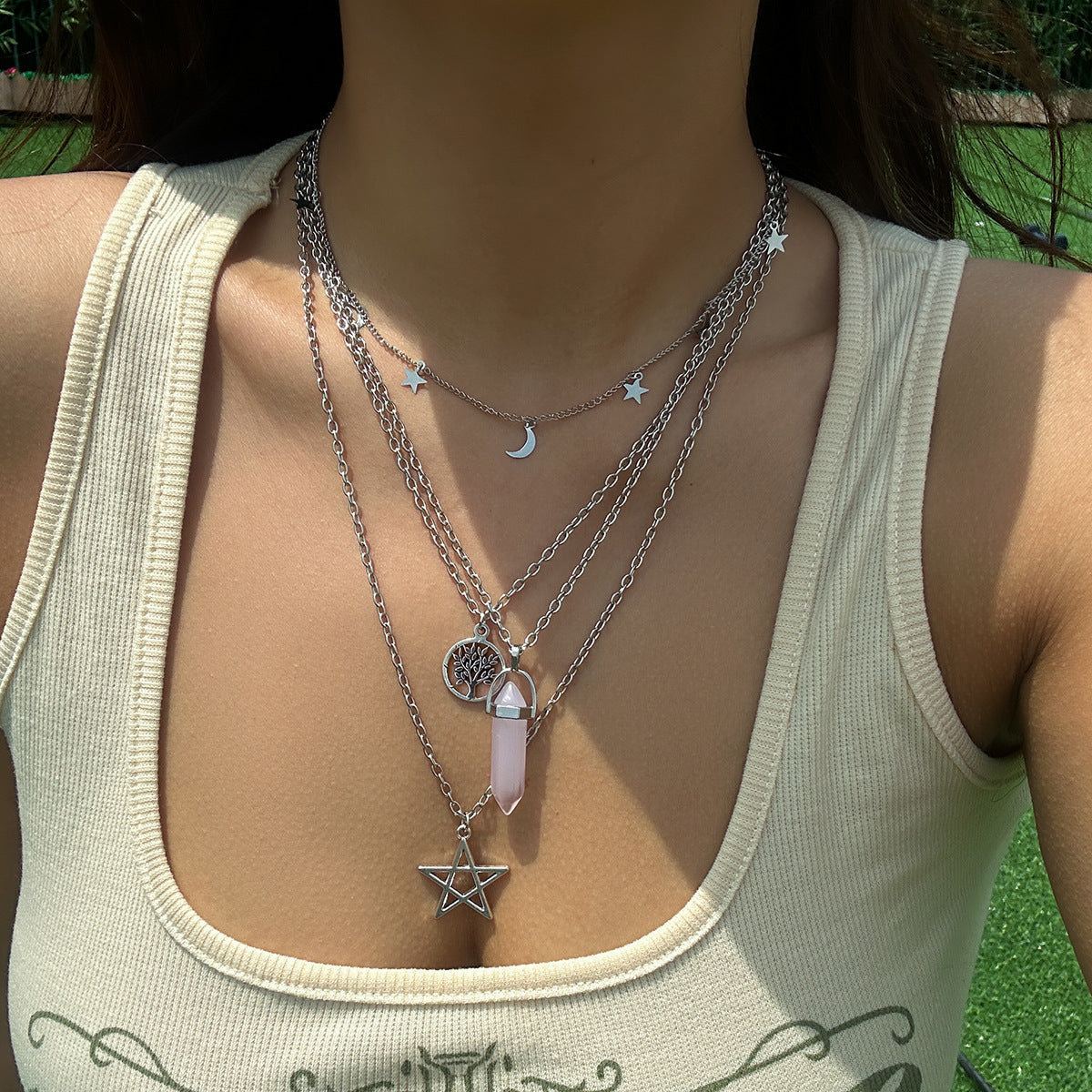 European and American Cross Border Jewelry with Crystal Eyes and Rice Bead Necklace for Women