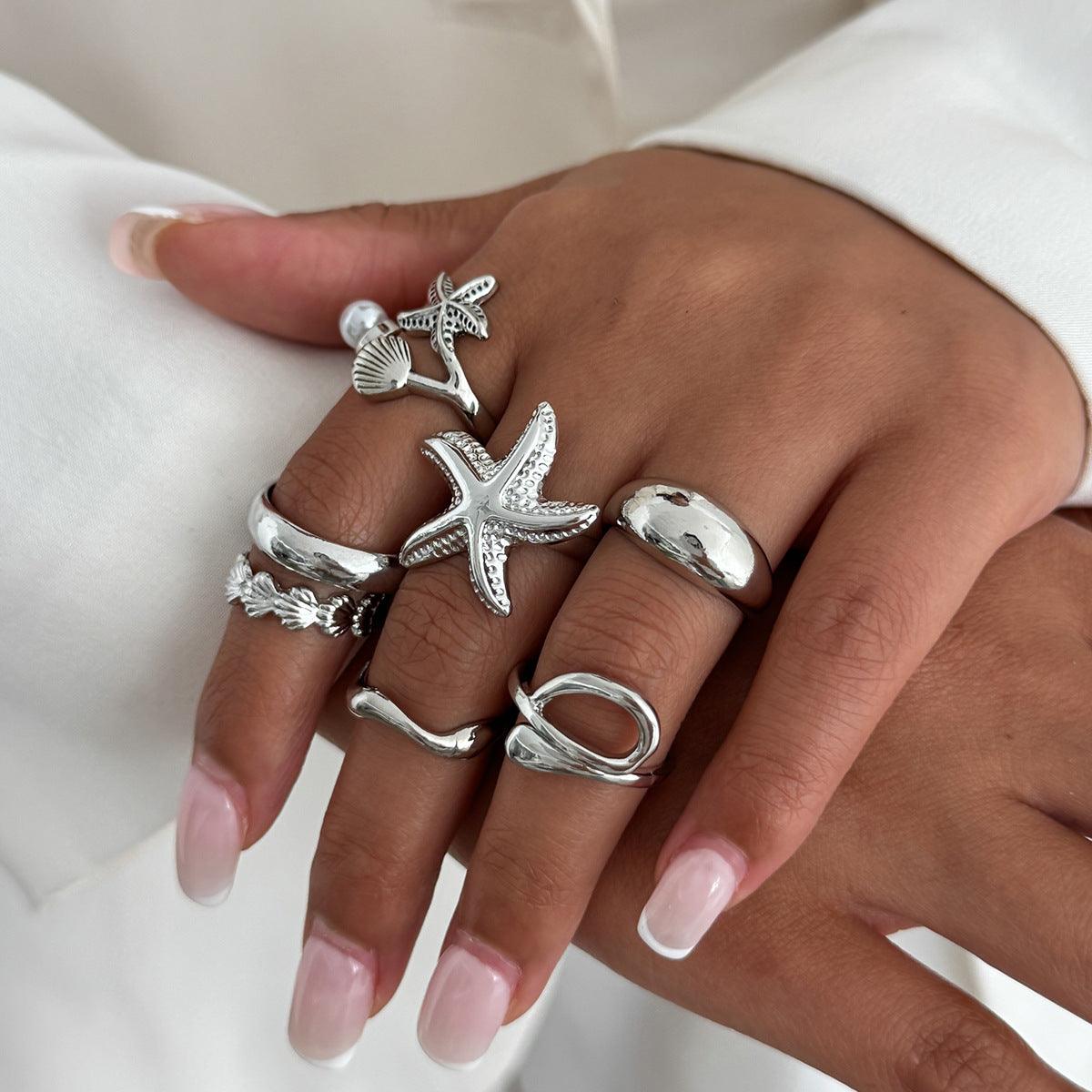 Planderful Vienna Verve Ocean Starfish Shell Ring For Women Irregular Glossy Statement Jewelry