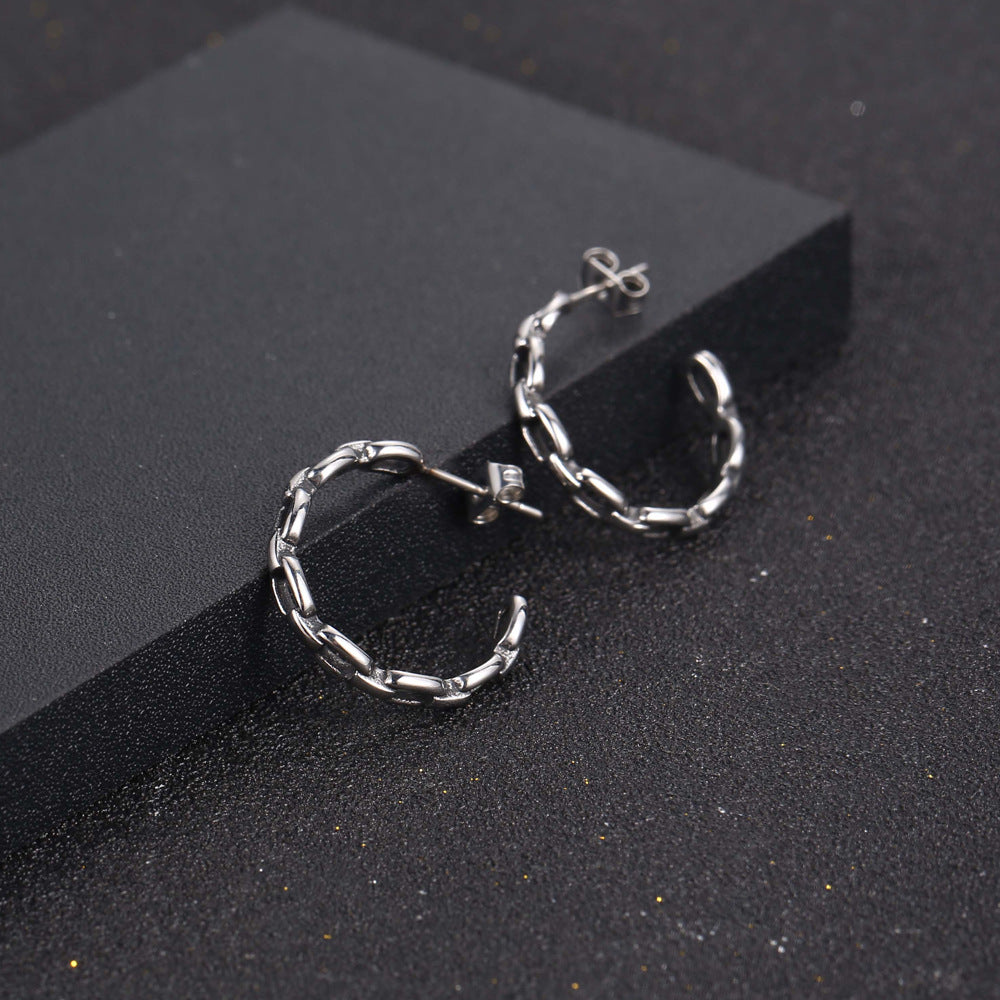 Custom Mori Hollow C-Shaped Titanium Steel Earrings for Women