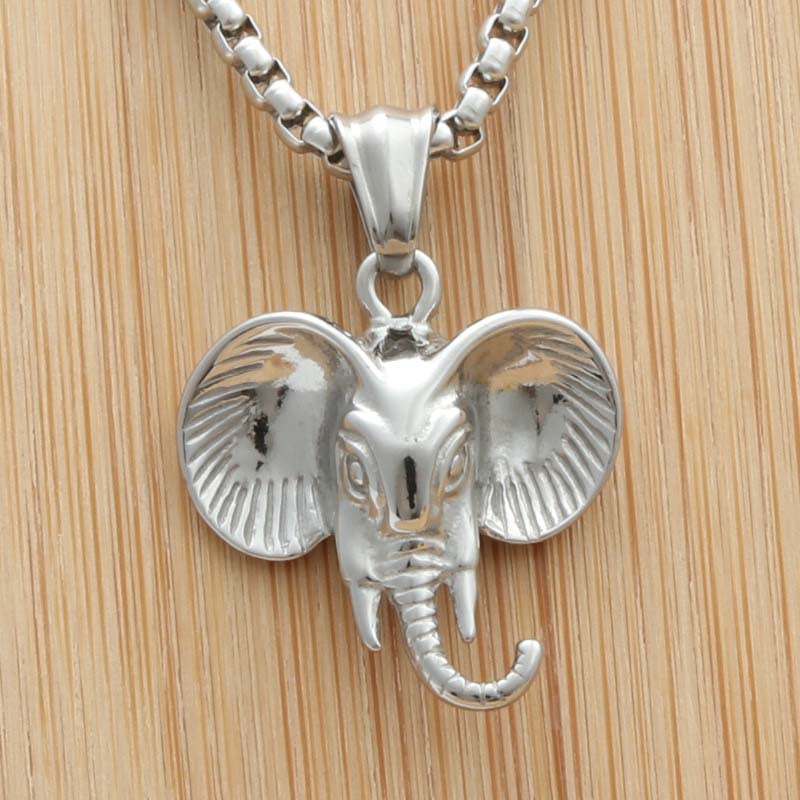 Titanium Steel Punk Elephant Pendant Necklace for Men - Hollow Design Animal Jewelry