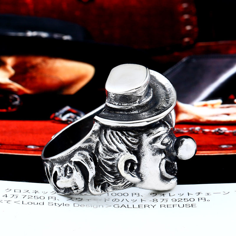 Bold Retro Punk Stainless Steel Clown Ring for Men - Unique Titanium Steel Design in Sizes 7-12