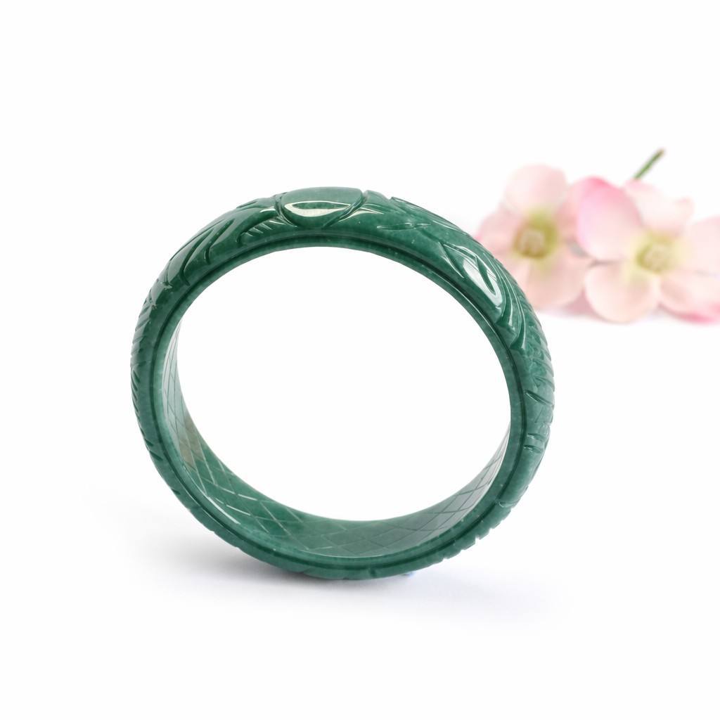 Blue Water Jadeite Dragon & Phoenix Bangle