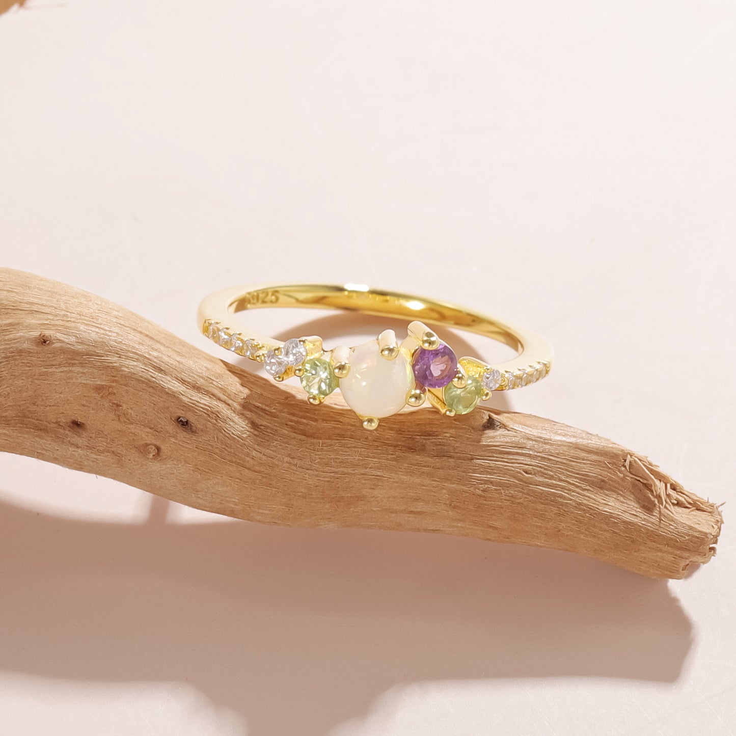Colored Gemstone Ring TikTok Live Jewelry S925 Sterling Silver Inlaid Natural Opal Spring Summer Ins Wind Ring