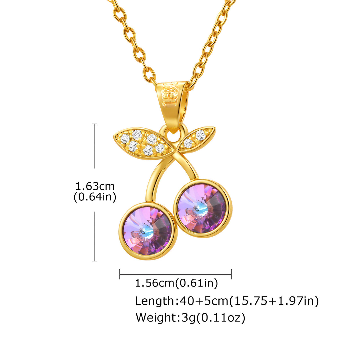 Copper Material Style Cherry Fruit Zircon Design Pendant Necklace